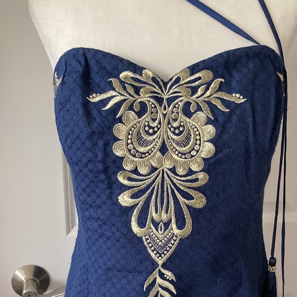 Lilly Pulitzer Demi Convertible Dress Navy & Gold Size 6 - Picture 2 of 16